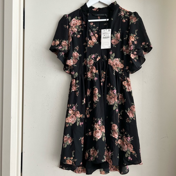 Zara Floral Mini Dress with Bow NWT - Picture 7 of 8